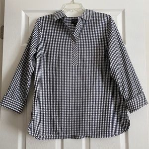 Black/white/silver plaid blouse